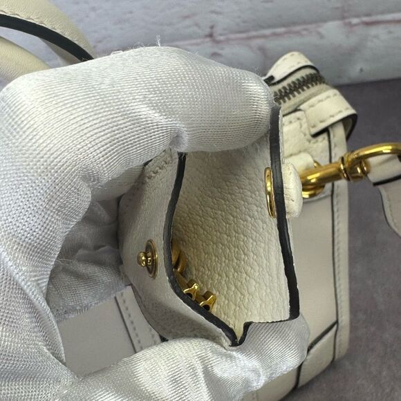 Authentic Gucci Web Sherry Line 2 Way Small Bauletto Leather Bag 715772 White - Picture 10 of 16